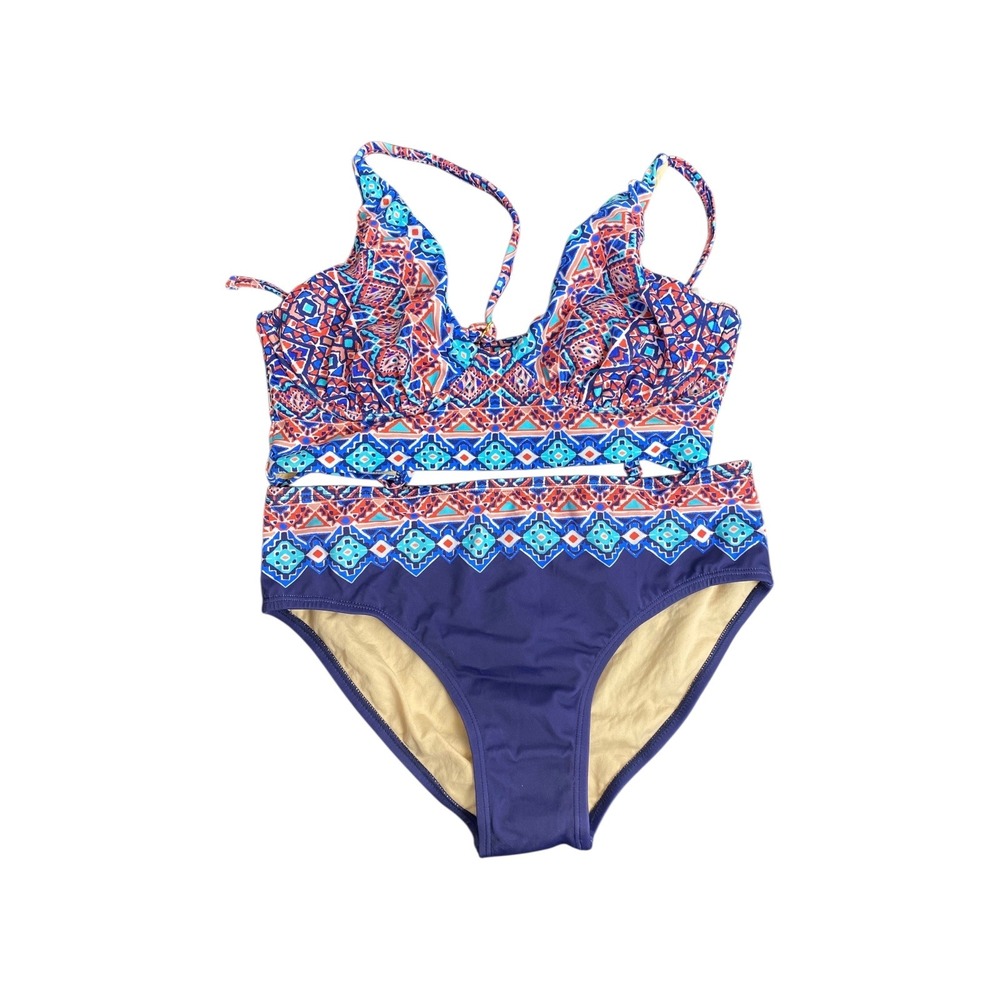 Swimsuits For All Women's Size 8 Geometric Print High Waist Bikini Set